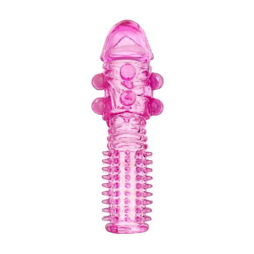 Гелевая розовая насадка с шариками и шипами - 14 см.