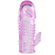 Розовая гелевая насадка с клиторальным отростком - 13,5 см. Розовая гелевая насадка с клиторальным отростком - 13,5 см.