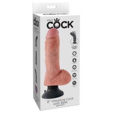 Реалистичный вибромассажер King Cock на присоске Vibrating Cock with Balls 8, телесный - 20,3 см.