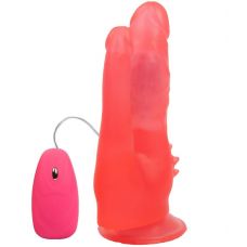 Розовый анально-вагинальный вибромассажёр с проводным пультом - 17 см.