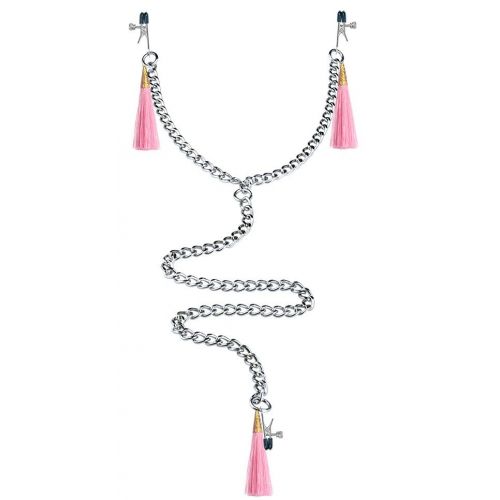 Зажимы на соски и половые губы с розовыми кисточками Nipple Clit Tassel Clamp With Chain
