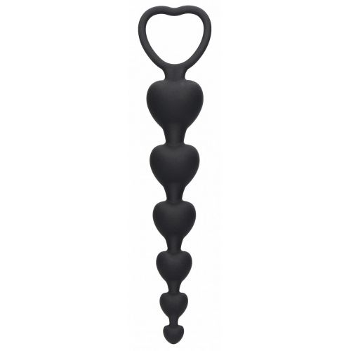 Черная анальная елочка Anal Heart Beads - 18,5 см.