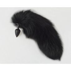 Черная анальная пробка с хвостом из черного песца Черная анальная пробка с хвостом из черного песца