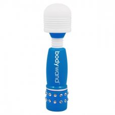 Голубо-белый жезловый мини-вибратор с кристаллами Mini Massager Neon Edition
