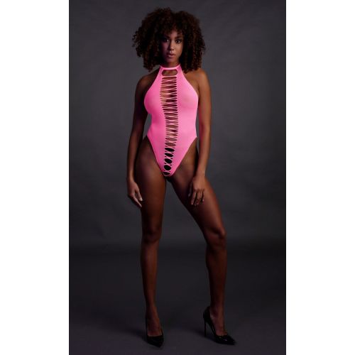 Розовое боди High-Cut Body с имитацией шнуровки