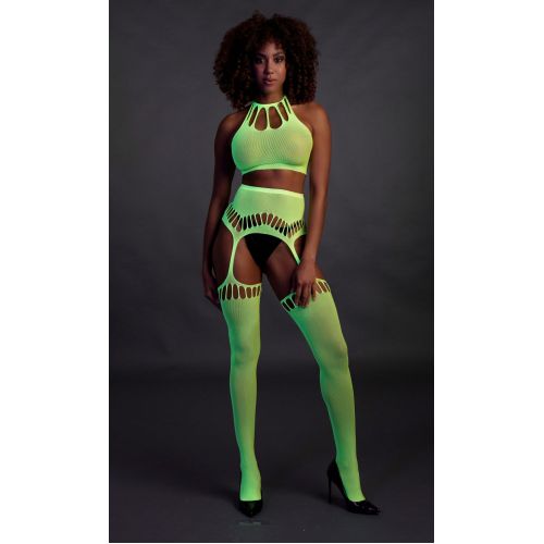 Неоновый комплект белья Two Piece with Crop Top and Stockings