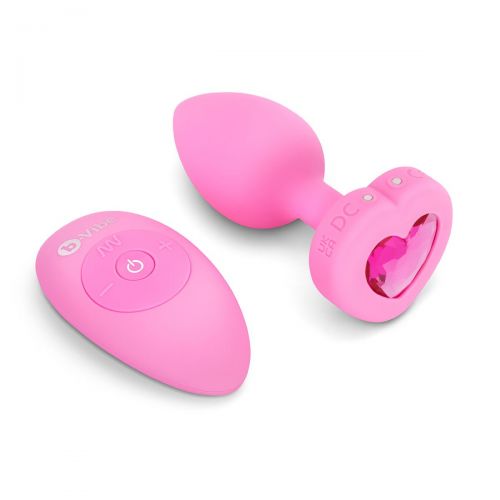 Розовый анальный плаг с кристаллом-сердцем Vibrating Heart Shape Jewel Plug S-M