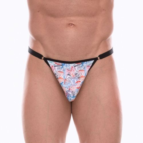 Мужские трусы-тонги с принтом в виде почтовых штемпелей Мужские трусы-тонги с принтом в виде почтовых штемпелей