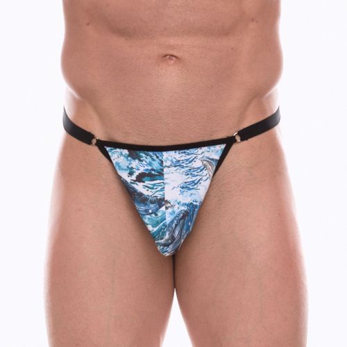 Мужские трусы-тонги с принтом в виде волн и китов Мужские трусы-тонги с принтом в виде волн и китов