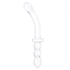 Изогнутый стеклянный фаллоимитатор 12’’ Girthy Ribbed G-Spot Glass Dildo With Handle Grip Double Ended - 30 см.