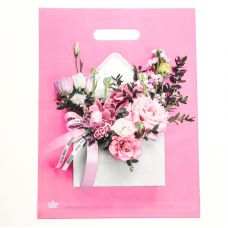 Розовый пакет с цветочным принтом и вырубной ручкой (40х31 см) Розовый пакет с цветочным принтом и вырубной ручкой (40х31 см)