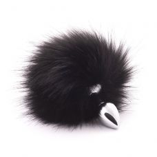 Серебристая анальная пробка с черным хвостиком из искусственного меха Серебристая анальная пробка с черным хвостиком из искусственного меха