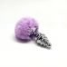 Серебристая анальная пробка с сиреневым мехом Metal Anal Fluffly Twist Plug L