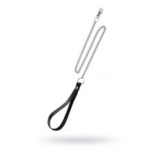 Поводок с ручкой из черной натуральной кожи и карабином для ошейника Поводок с ручкой из черной натуральной кожи и карабином для ошейника
