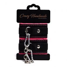 Черно-розовые скругленные наручники с мягкой подкладкой