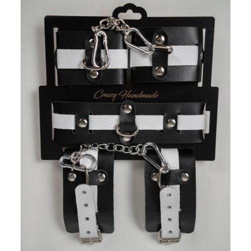 Набор фиксаторов из черной и белой натуральной кожи