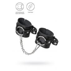 Черные наручники из толстой натуральной кожи с люверсами