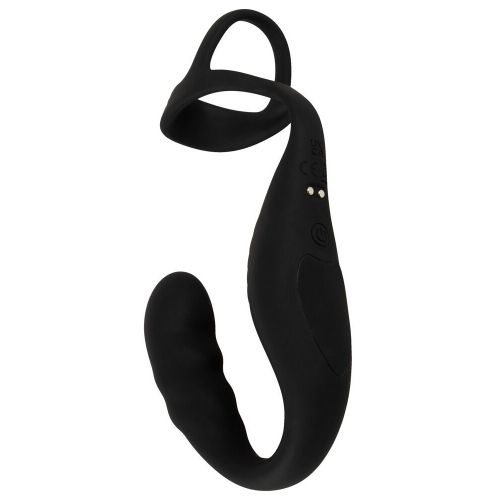 Черное эрекционное кольцо со стимуляцией промежности и анальной пробкой Cock Ring with RC Prostate Plug