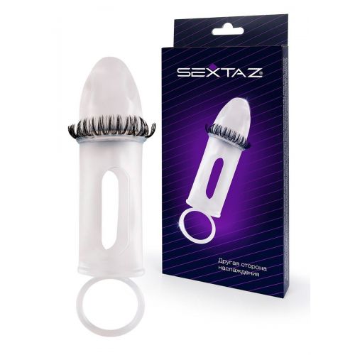 Закрытая насадка на пенис с подхватом мошонки и стимулирующими «ресничками» Закрытая насадка на пенис с подхватом мошонки и стимулирующими «ресничками»