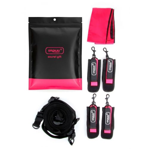 Черно-розовый эротический набор: фиксатор, оковы, наручники, повязка Черно-розовый эротический набор: фиксатор, оковы, наручники, повязка