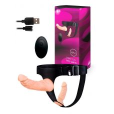 Женский страпон с 2 насадками, вибрацией и пультом ДУ Женский страпон с 2 насадками, вибрацией и пультом ДУ