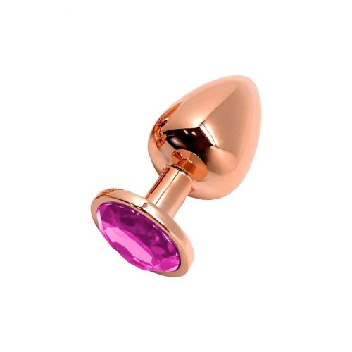 Золотистая анальная втулка Wooomy Tralalo M с розовым кристаллом - 8 см.