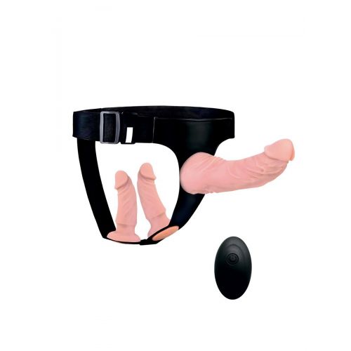 Женский страпон с 3 насадками и вибрацией Женский страпон с 3 насадками и вибрацией