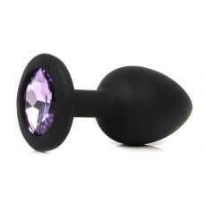 Черная анальная пробка с сиреневым кристаллом - 7,3 см.