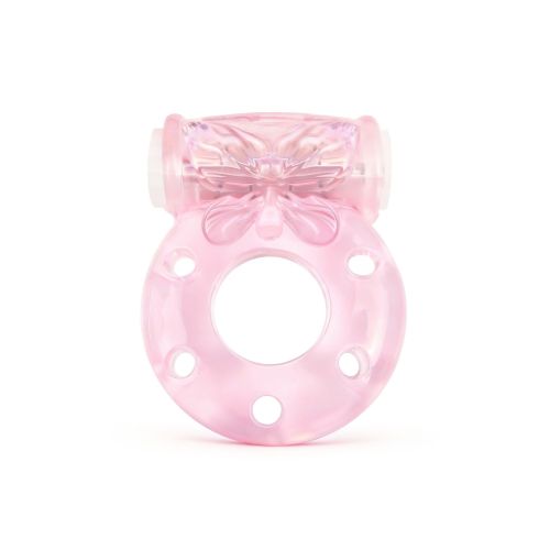 Розовое эрекционное виброкольцо с бабочкой