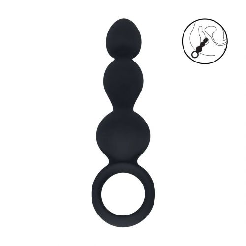 Черная анальная елочка Beaded Silicone Anal Probe with Loop