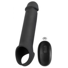 Черная вибронасадка для пениса с хомутом для мошонки и пультом ДУ Remote Controlled Penis Extension Черная вибронасадка для пениса с хомутом для мошонки и пультом ДУ Remote Controlled Penis Extension