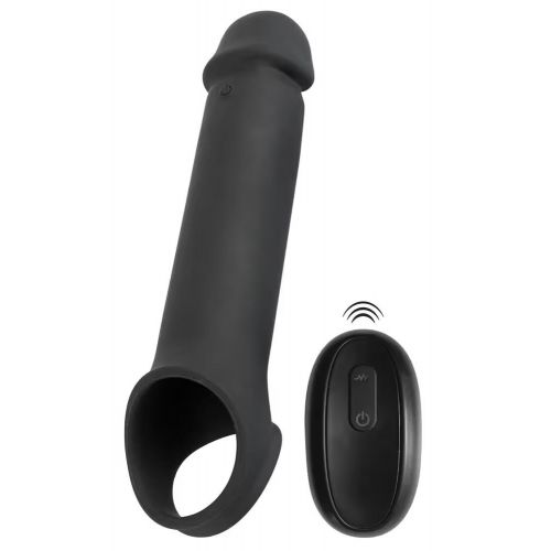 Черная вибронасадка для пениса с хомутом для мошонки и пультом ДУ Remote Controlled Penis Extension Черная вибронасадка для пениса с хомутом для мошонки и пультом ДУ Remote Controlled Penis Extension