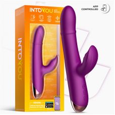 Фиолетовый интерактивный вибратор-кролик с кольцом из бусин и пульсацией Sendel