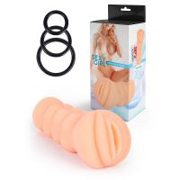 Телесный мастурбатор-вагина с эрекционными кольцами в комплекте