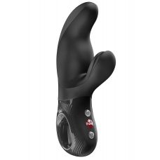 Черный вибратор с клиторальным стимулятором Miss Bi - 17 см.