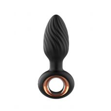 Черная анальная пробка с вибрацией, вращением и пультом ДУ Черная анальная пробка с вибрацией, вращением и пультом ДУ