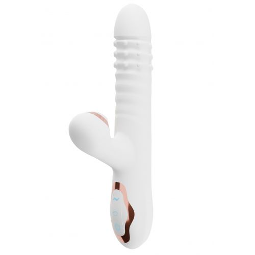Белый вибратор-кролик с вращающимися шариками и вакуумной стимуляцией
