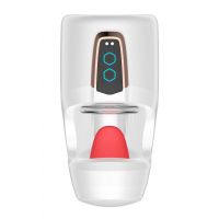 Белый мастурбатор с язычком и возвратно-поступательными движениями