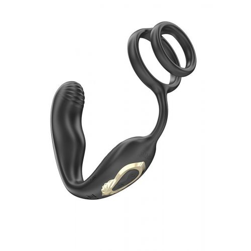 Черная анальная пробка с вращением и эрекционными кольцами