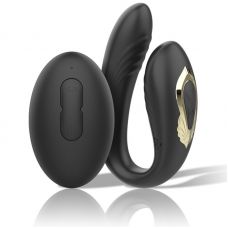 Черный вибратор для пар с ротацией и пультом ДУ