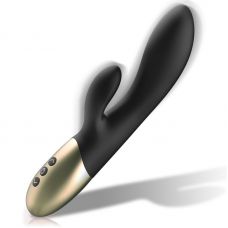 Черный перезаряжаемый вибратор-кролик - 22 см.