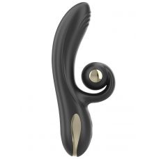 Черный вибратор-кролик с режимами вибрации и вращения - 18,4 см.