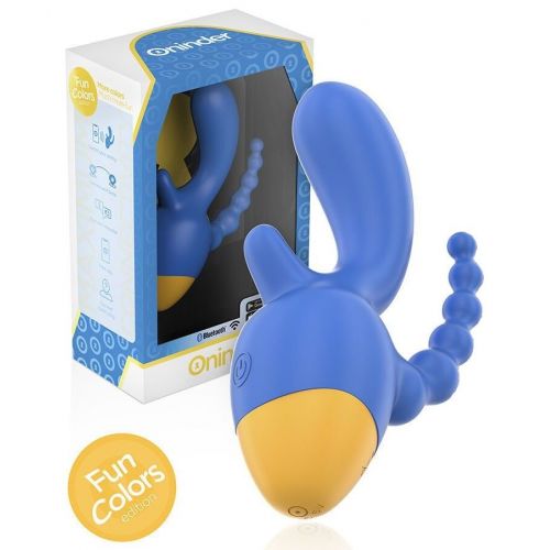 Синий мини-вибратор с анальным хвостом и управлением через приложение - 13 см.